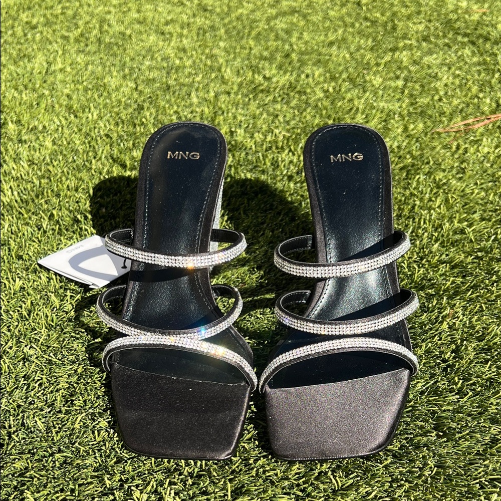 Mango Black and Silver Strappy Heels